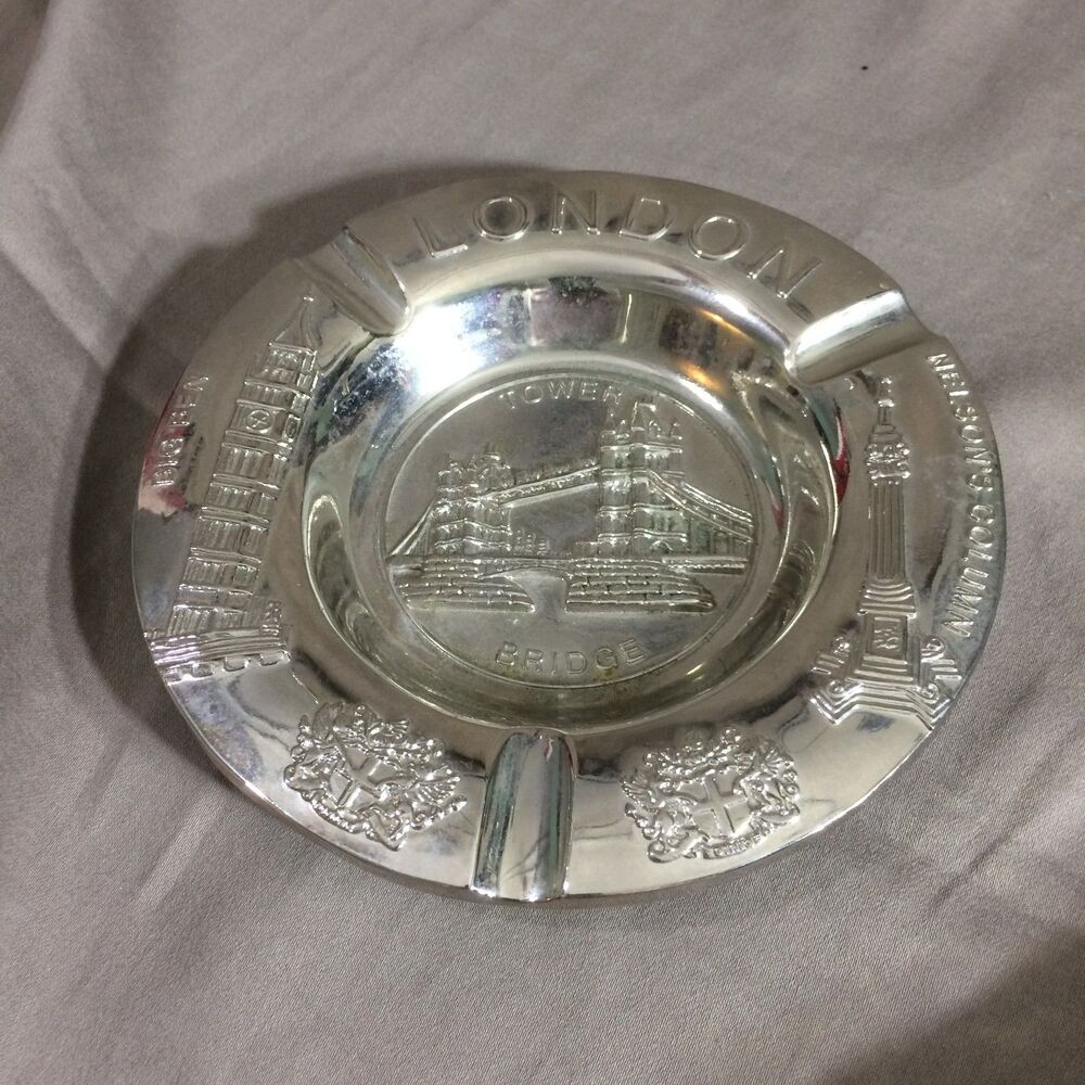 Vintage 60s London Landmark Metal Ashtray Souvenir Tower Bridge Big Ben 5 Inch